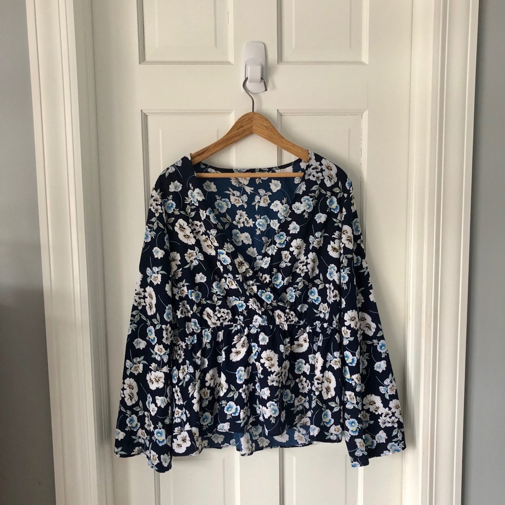 Plus size navy floral blouse